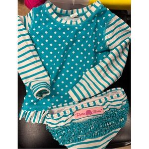 Ruffle Butts Aqua Striped and Polka Dot Swimsuit